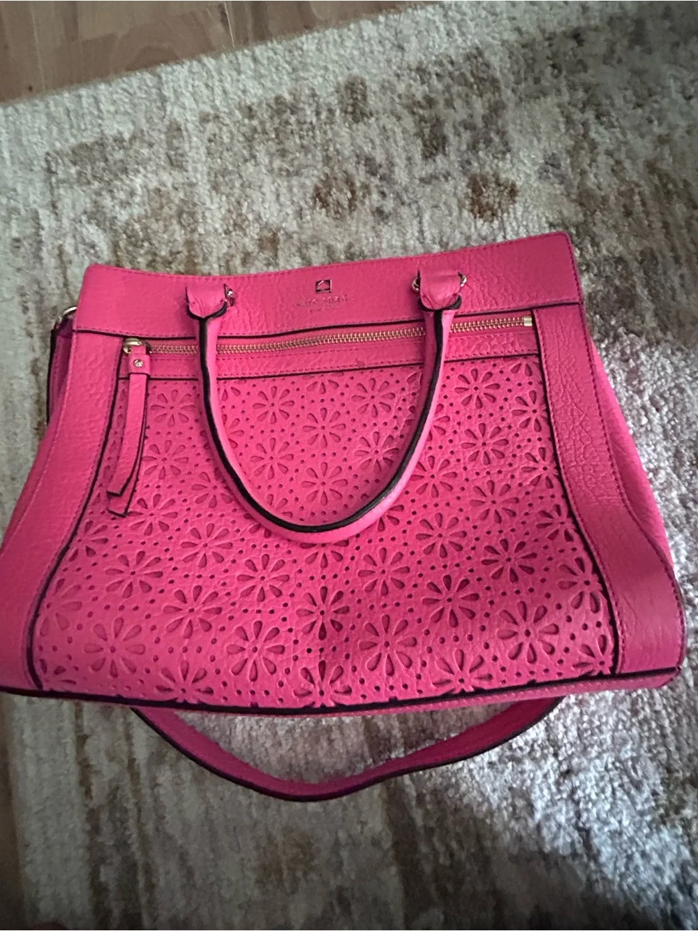 Kate Spade Pink/Coral Floral Laser-Cut Tote Bag